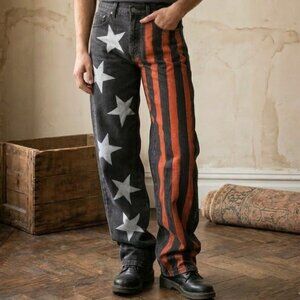 Vtg 90s Guess American Tradition Jeans 39001 Men 32x30 Black Stars Stripes Rare